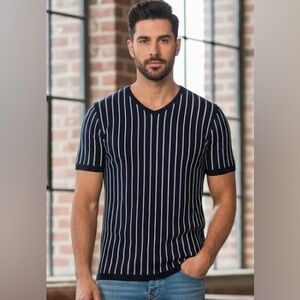 ZARA MAN navy/white striped knit tshirt size M